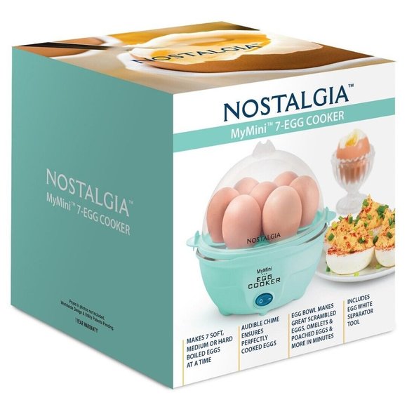 Nostalgia My-mini 7 Egg Cooker One Touch Cooking Poacher Scrambler Recipes Teal - Picture 2 of 6